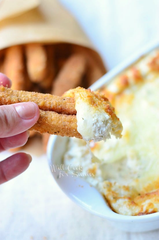 chicken fries with Cheesy Ranch Dip 