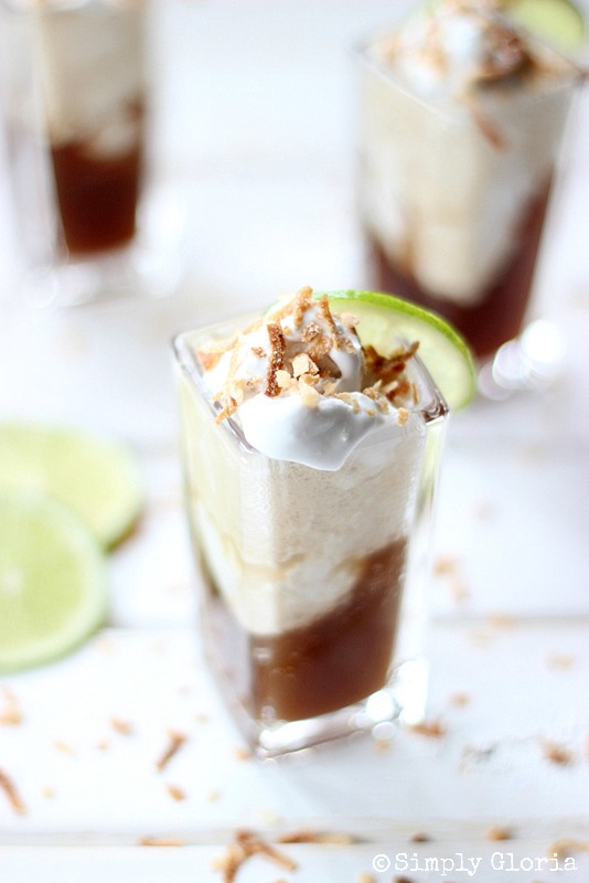 dr pepper floats with ice cream and a lime 