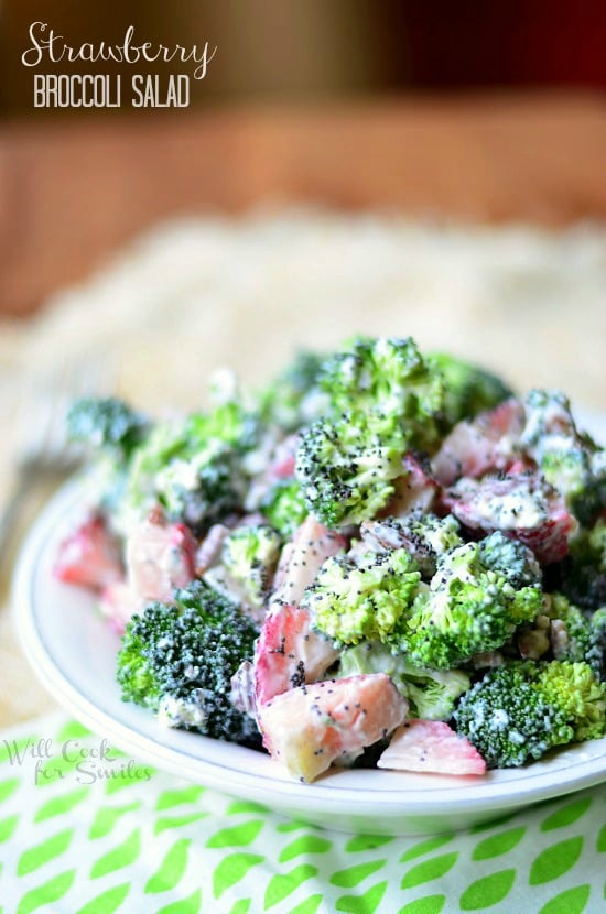 Strawberry Broccoli Salad on a plate 