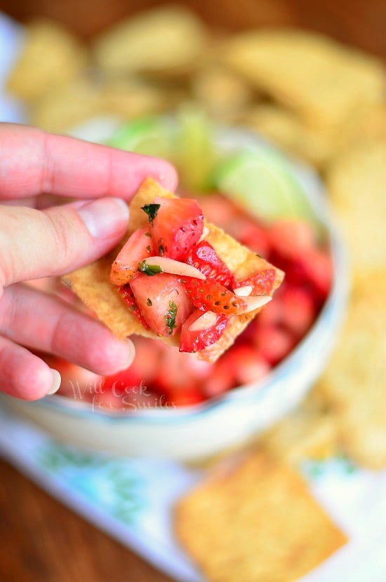 Dessert Strawberry Salsa on chip 