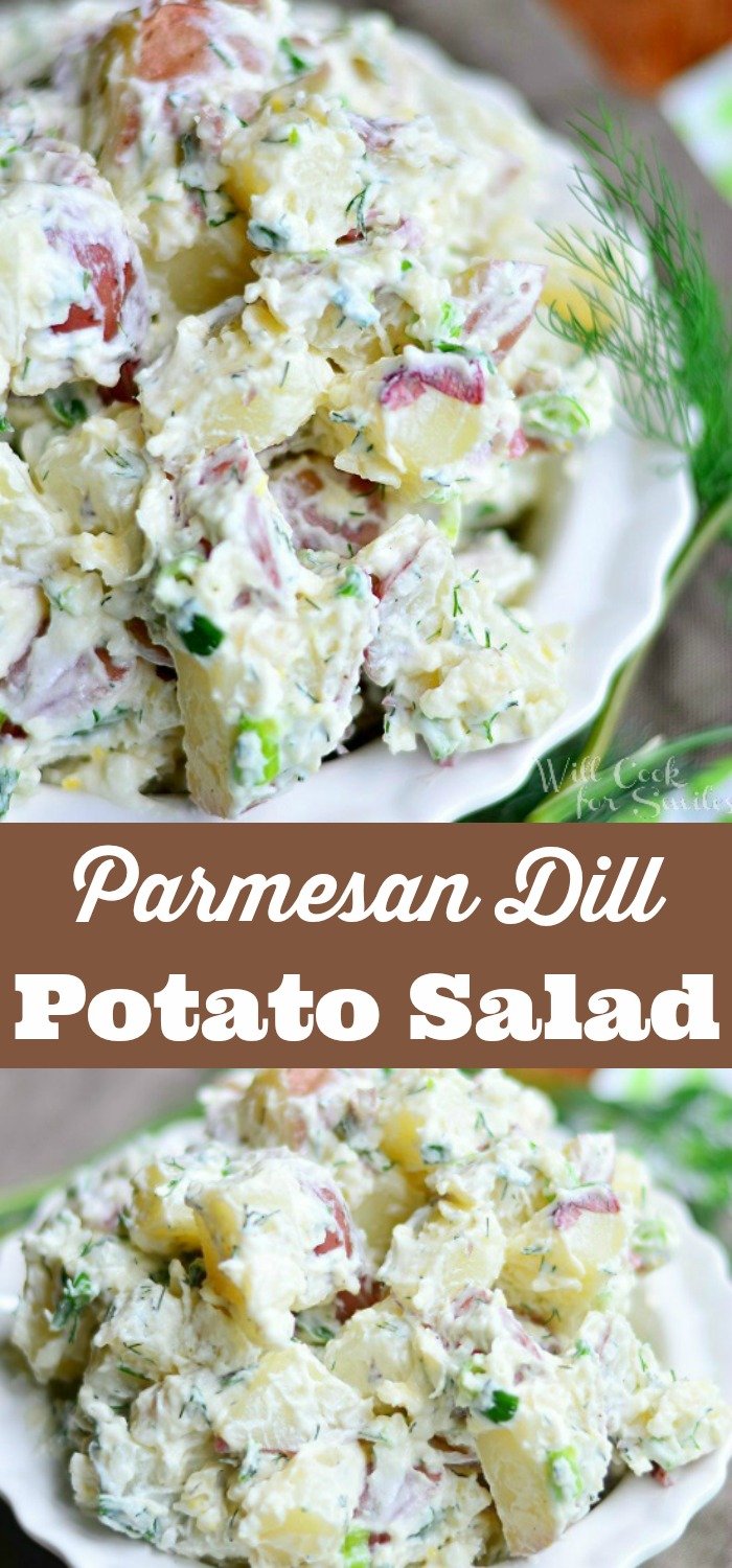 Parmesan Dill Potato Salad in a bowl collage 