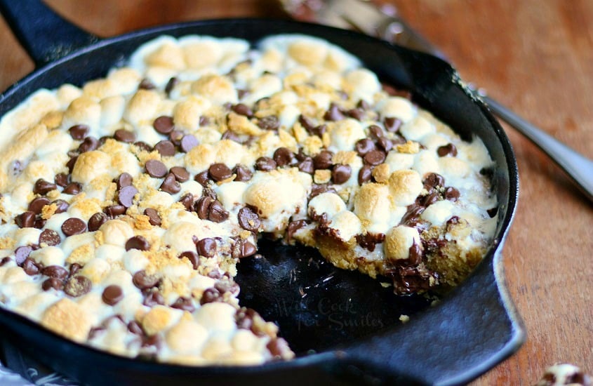 S'Mores Cookie in a cast iron pan 