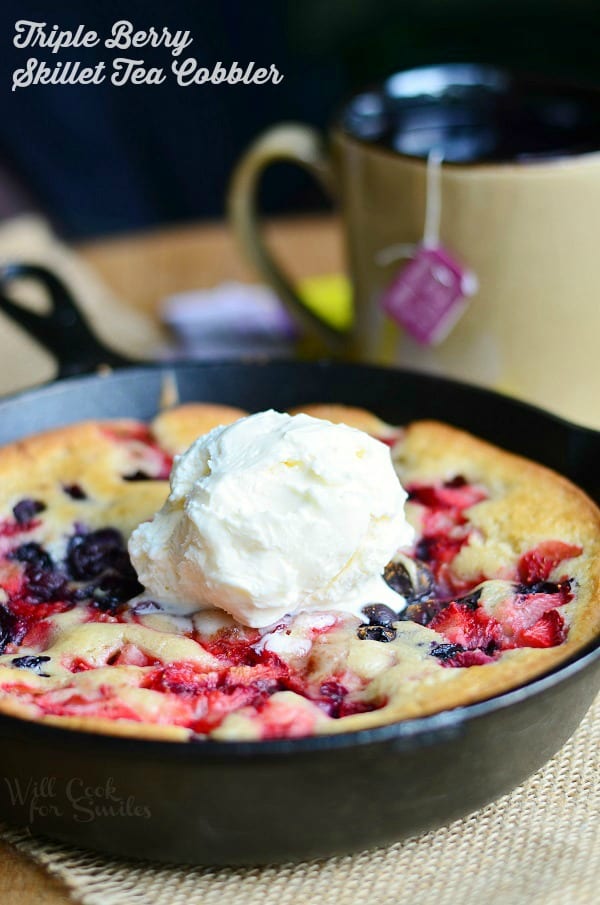 Triple Berry Skillet Tea Cobbler | from willcookforsmiles.com