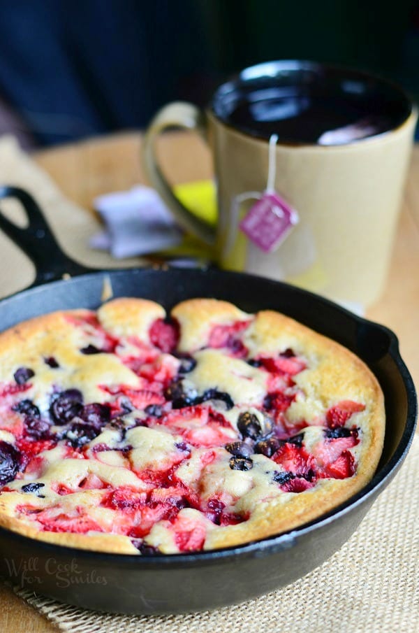 Triple Berry Skillet Tea Cobbler from willcookforsmiles.com