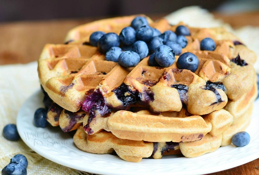 Whole Wheat Blueberry Vanilla Waffles 2 from willcookforsmiles.com