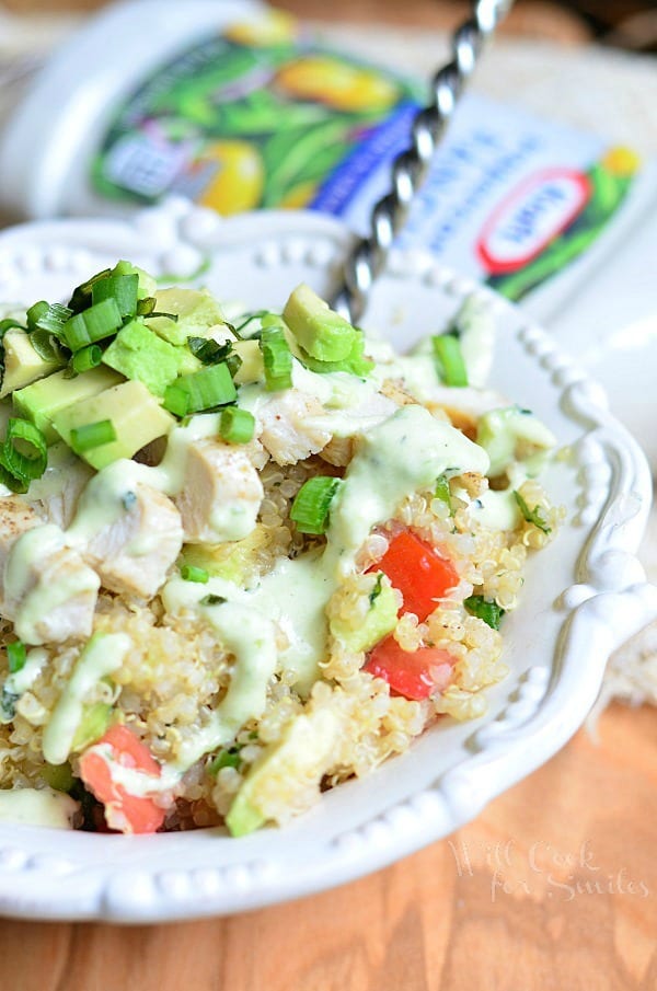 Avocado Ranch Chicken Quinoa Bowl | from willcookforsmiles.com