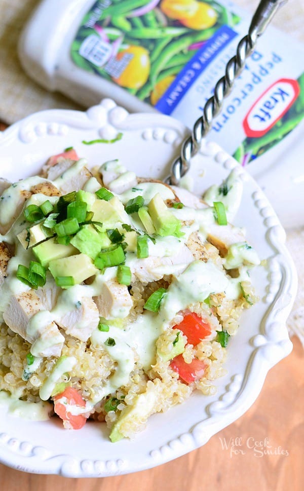 Avocado Ranch Chicken Quinoa Bowl from willcookforsmiles.com