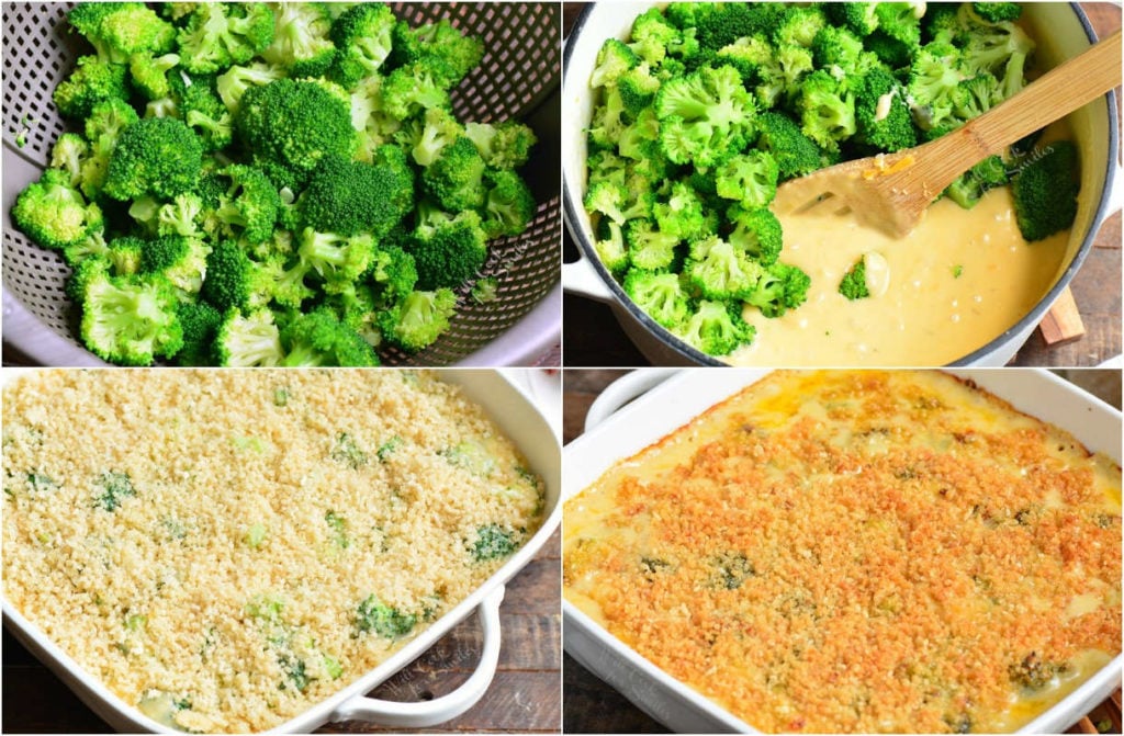 collage of four images of step instructions to make the casserole