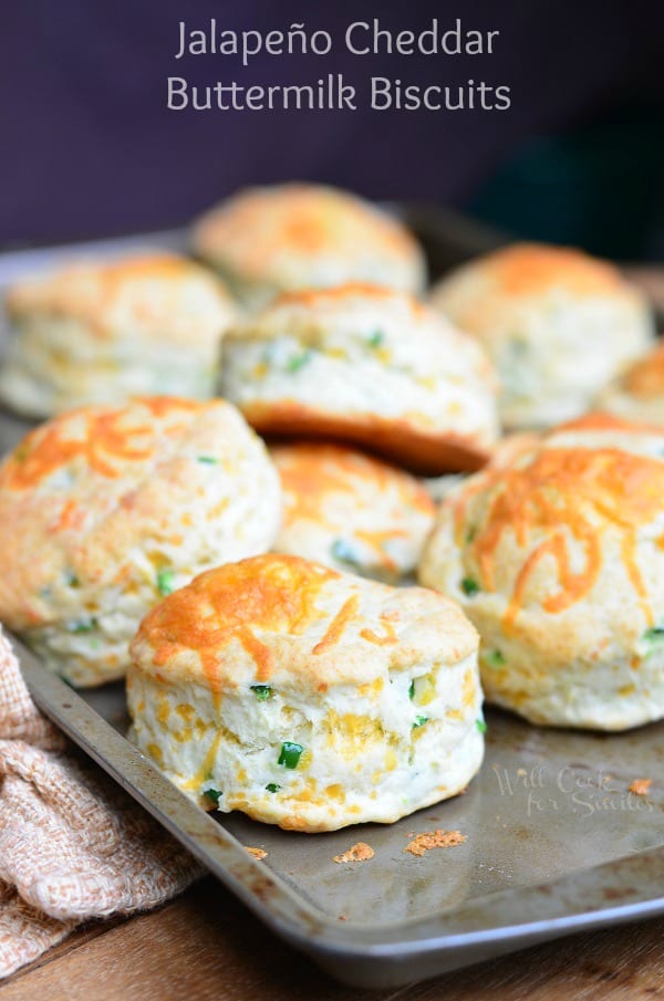 Jalapeño Cheddar Buttermilk Biscuits on a backing sheet 