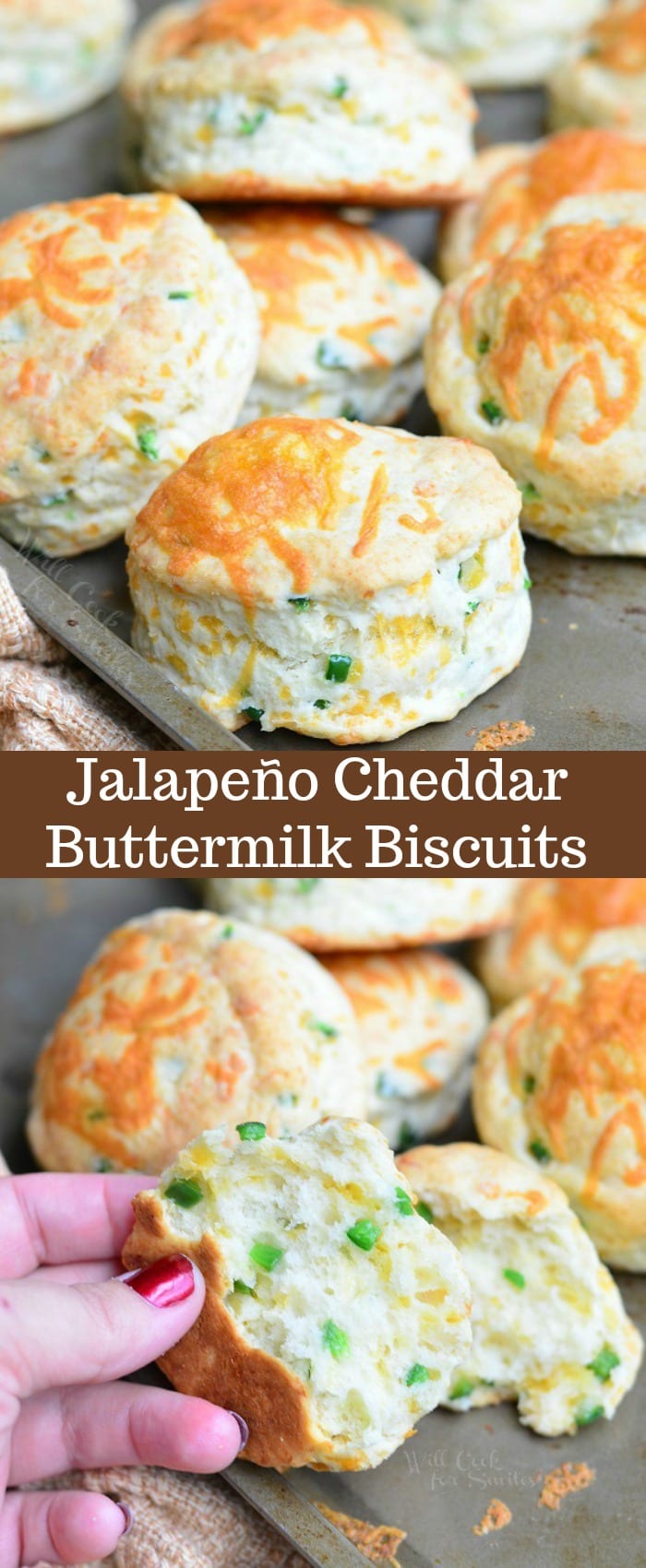 These Jalapeno Cheddar Buttermilk Biscuits are soft and fluffy with a great cheesy flavor and a zesty bite from jalapeno peppers. #bread #biscuits #jalapeno #cheesy #sidedish
