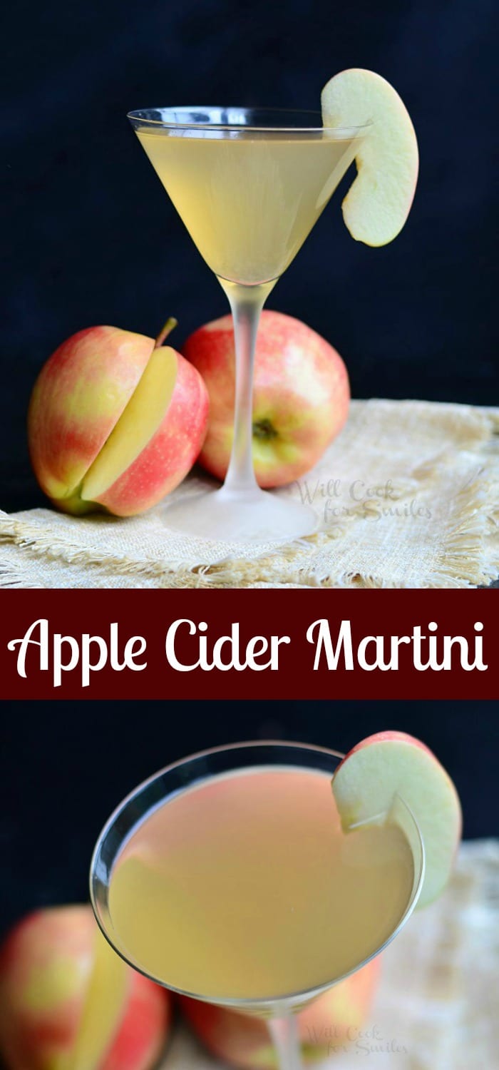 Apple Cider Martini is a wonderful seasonal cocktail that is light and crisp in flavor. It's made with apple flavored vodka, cinnamon liqueur and homemade apple cider. #apple #martini #cocktail #drink 