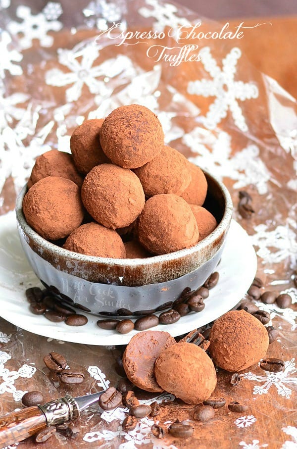 Espresso Chocolate Truffles. Decadent Chocolate Truffles made with espresso flavors and coated with sweetened cocoa powder.| from willcookforsmiles.com