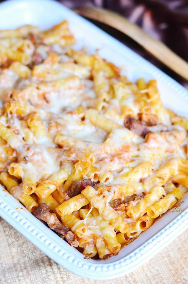 Italian Cheese Steak Baked Ziti from willcookforsmiles.com