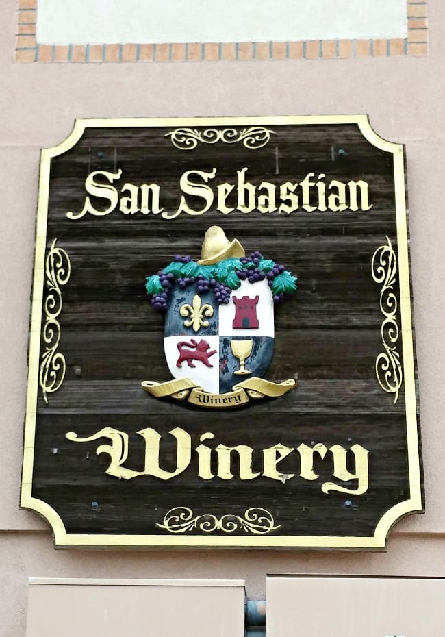 San Sebastian Winery sign on side of building