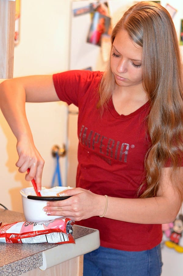 Making White Hot Chocolate Peppermit Dip