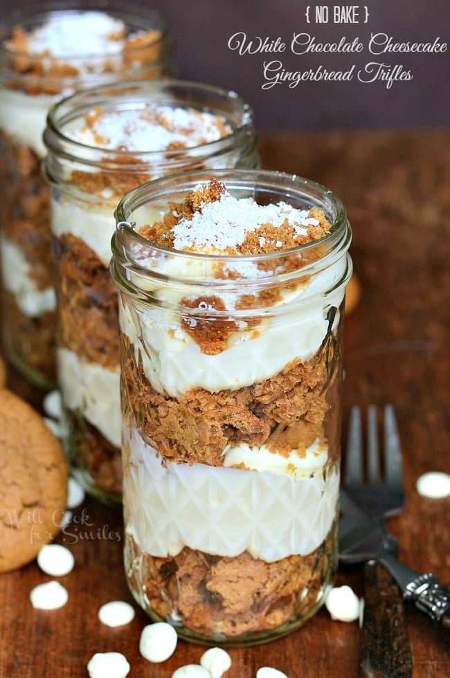 Cheesecake Gingerbread Trifles in mason jars 