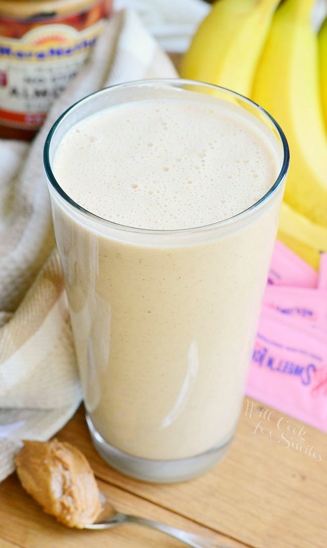 Skinny Almond Butter Banana Breakfast Smoothie 1 from willcookforsmiles.com