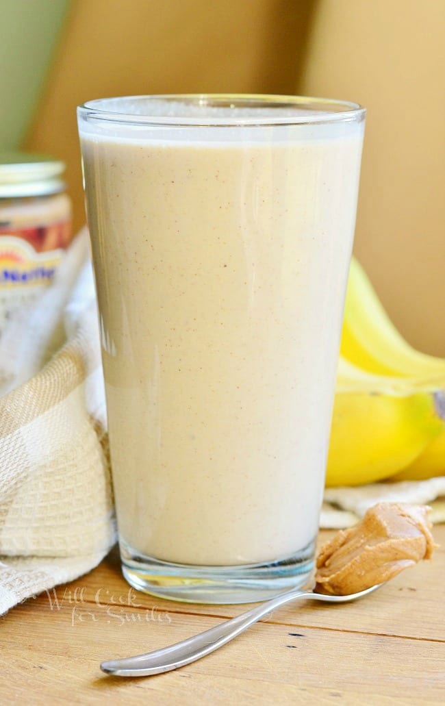 Skinny Almond Butter Banana Breakfast Smoothie 3 from willcookforsmiles.com