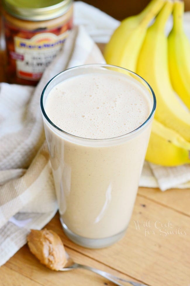 Skinny Almond Butter Banana Breakfast Smoothie from willcookforsmiles.com