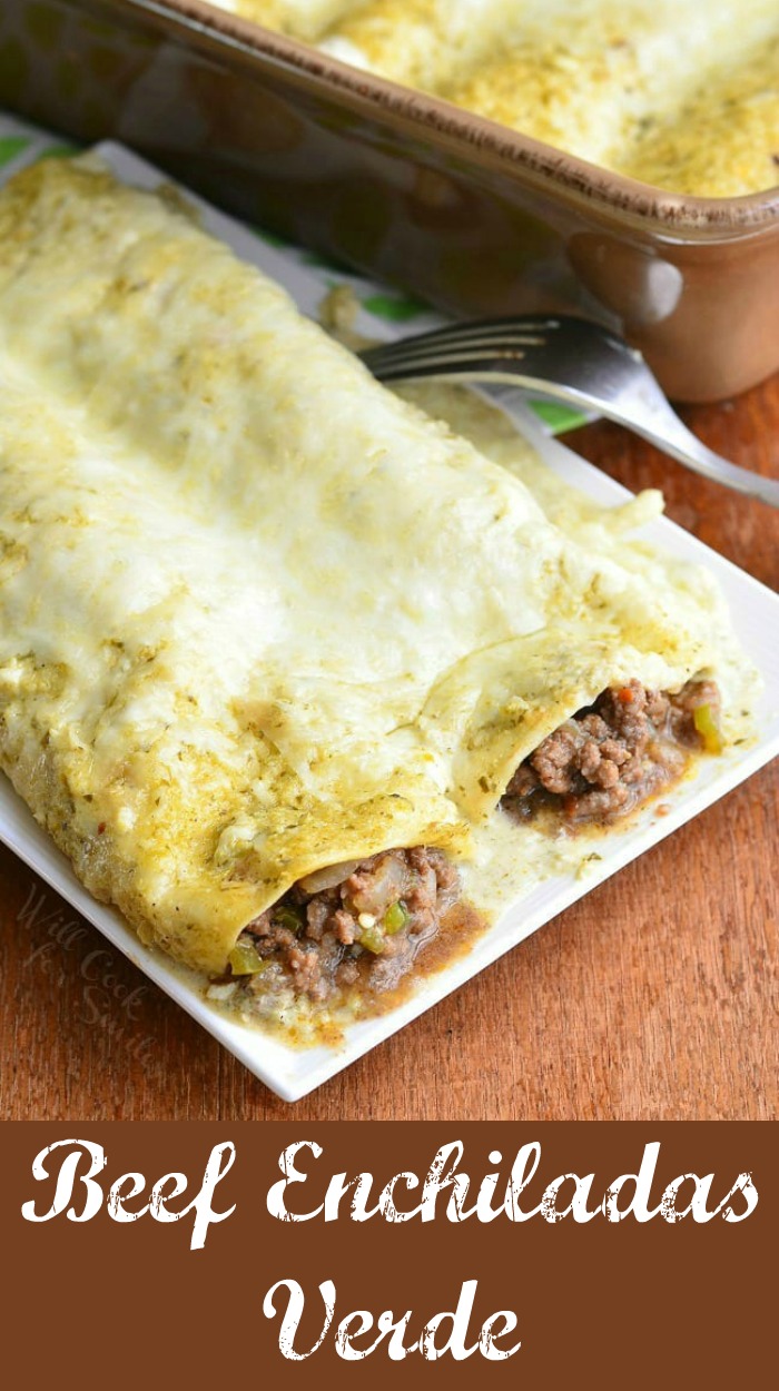 Beef Enchiladas Verde on a plate 