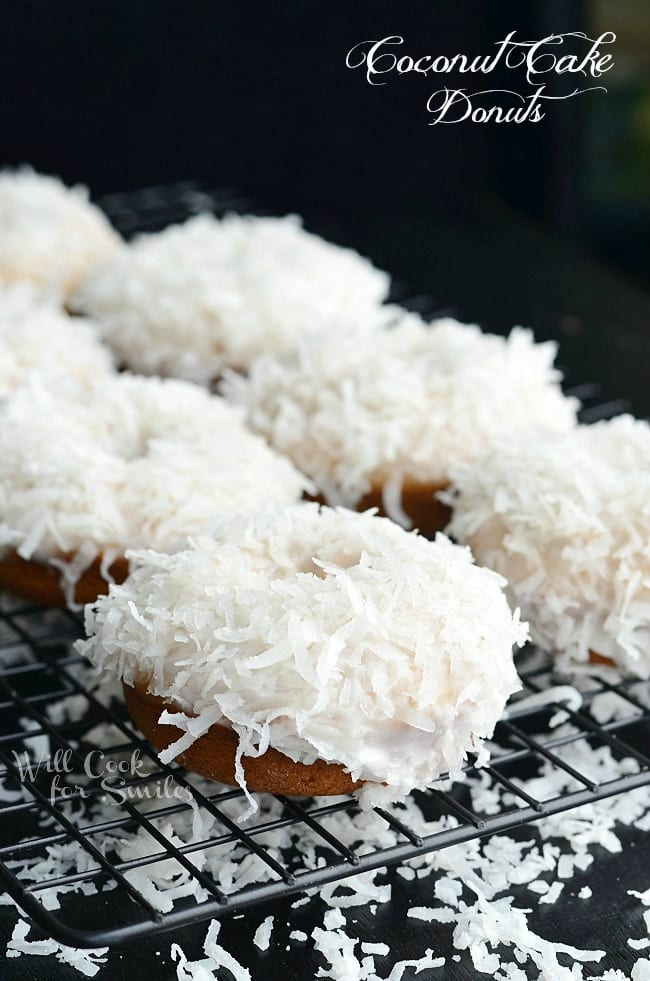 Coconut Baked Donuts on a cooling rack 