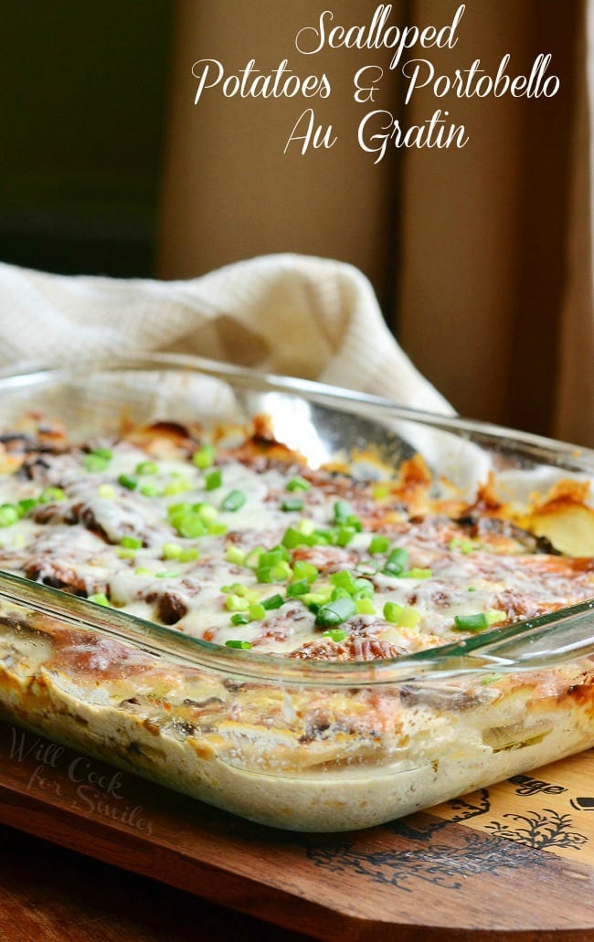 Scalloped Potatoes Au Gratin in a glass baking 