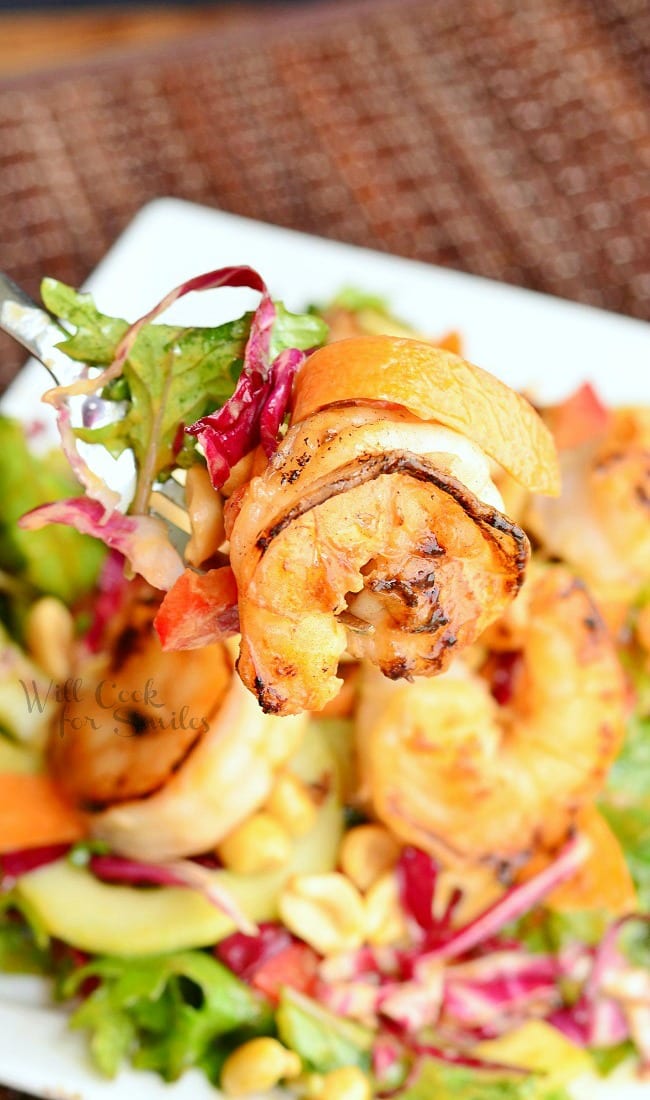 Thai Shrimp Salad with Peanut Dressing on a plate 