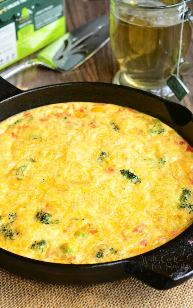 Vegetable and Cheese Breakfast Bake in a cast iron skillet 