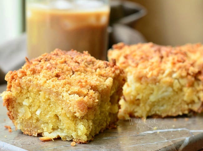 Coconut Coffee Cake slices on a table 