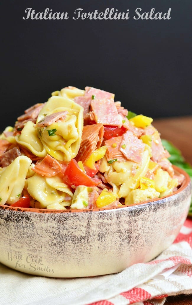 Tortellini Pasta Salad in a serving bowl 
