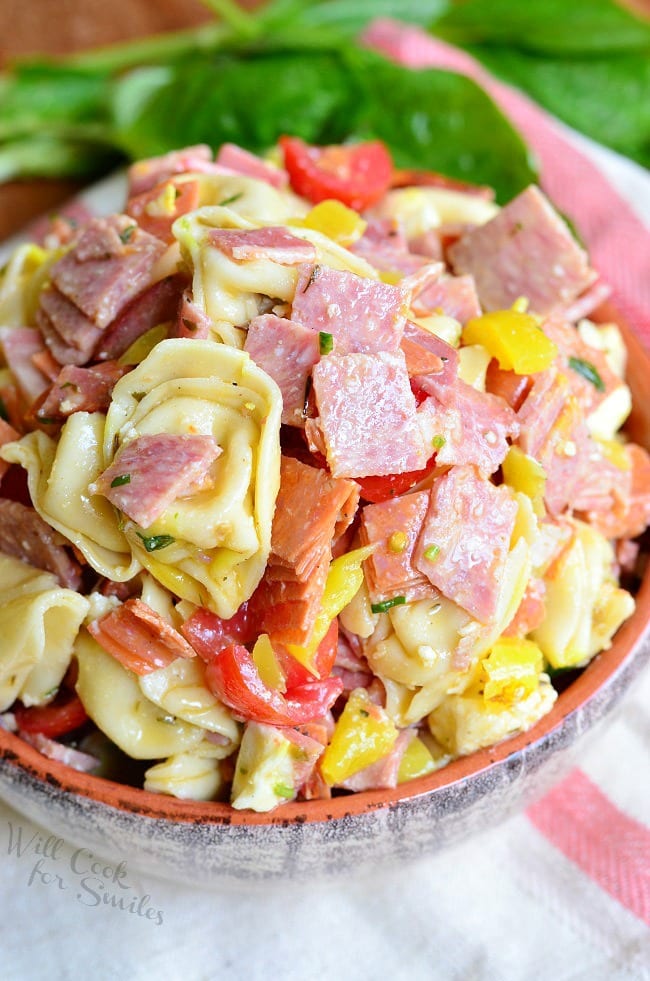 Italian Tortellini Salad in a serving bowl 