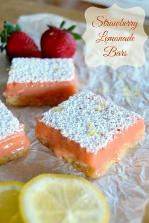 strawberry bars with powdered sugar on top 