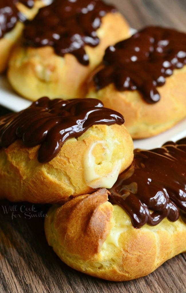 boston cream donuts with chocolate on top 