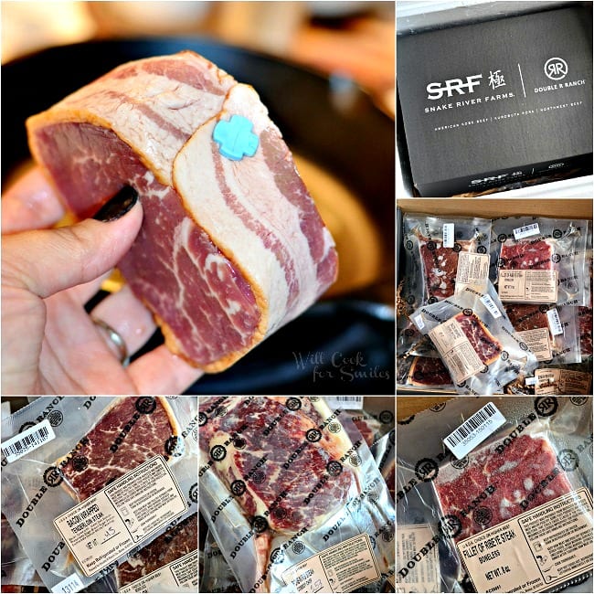 holding a Snake River Farms Double R Ranch Steak and the unpacking of steak 