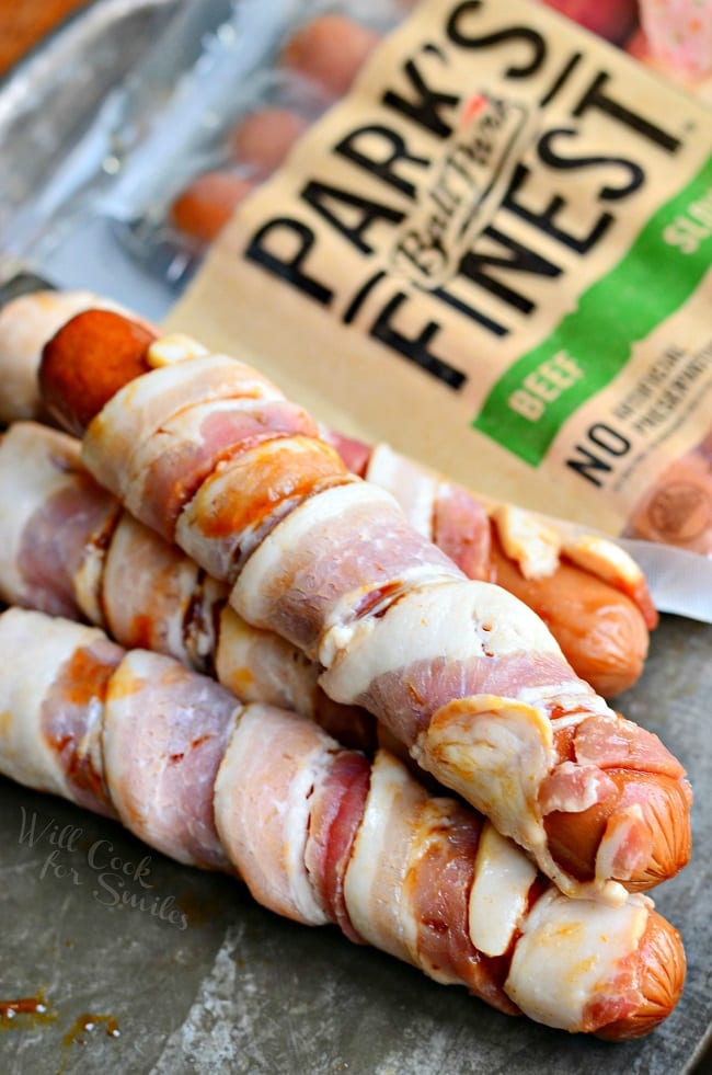 raw bacon wrapped hot dogs