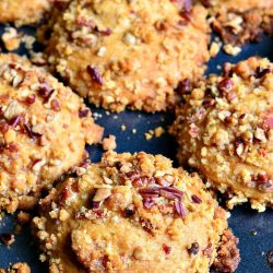 muffin pan with baked off maple bacon streusel muffins