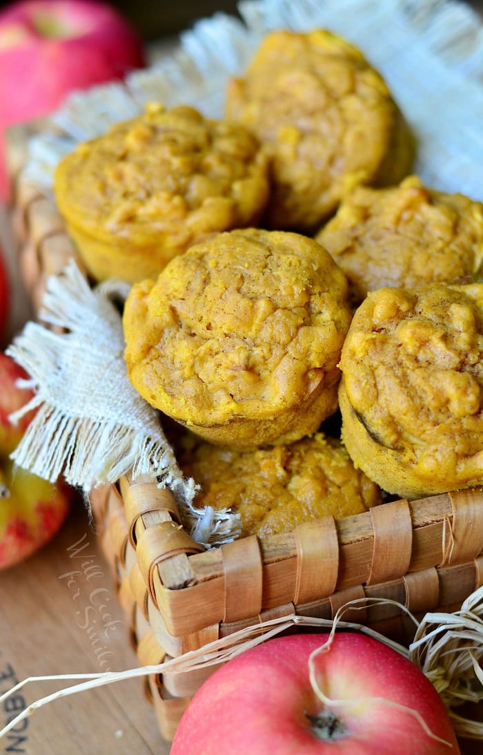 Pumpkin Apple Muffins in basket 