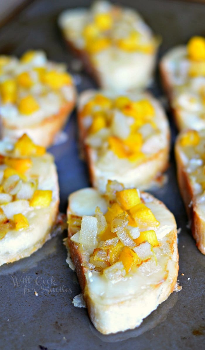 Crostini's with Pumpkin Pear & Brie on top 