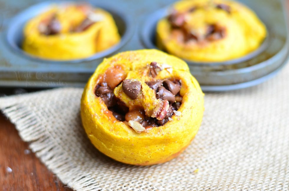 Pumpkin Turtle Rolls  on a table 