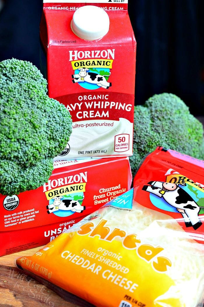 horizon organic heavy whipping cream carton, butter and shredded cheese 