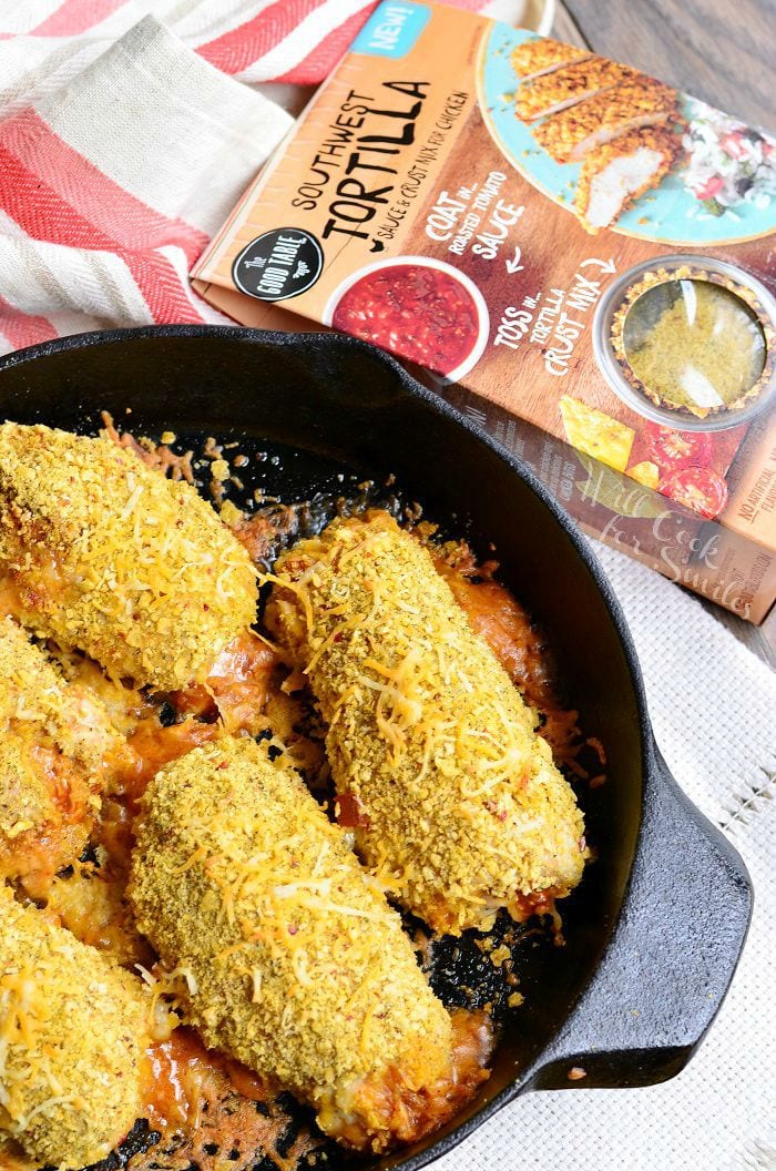 Southwest Pork Rollups in a cast iron skillet 