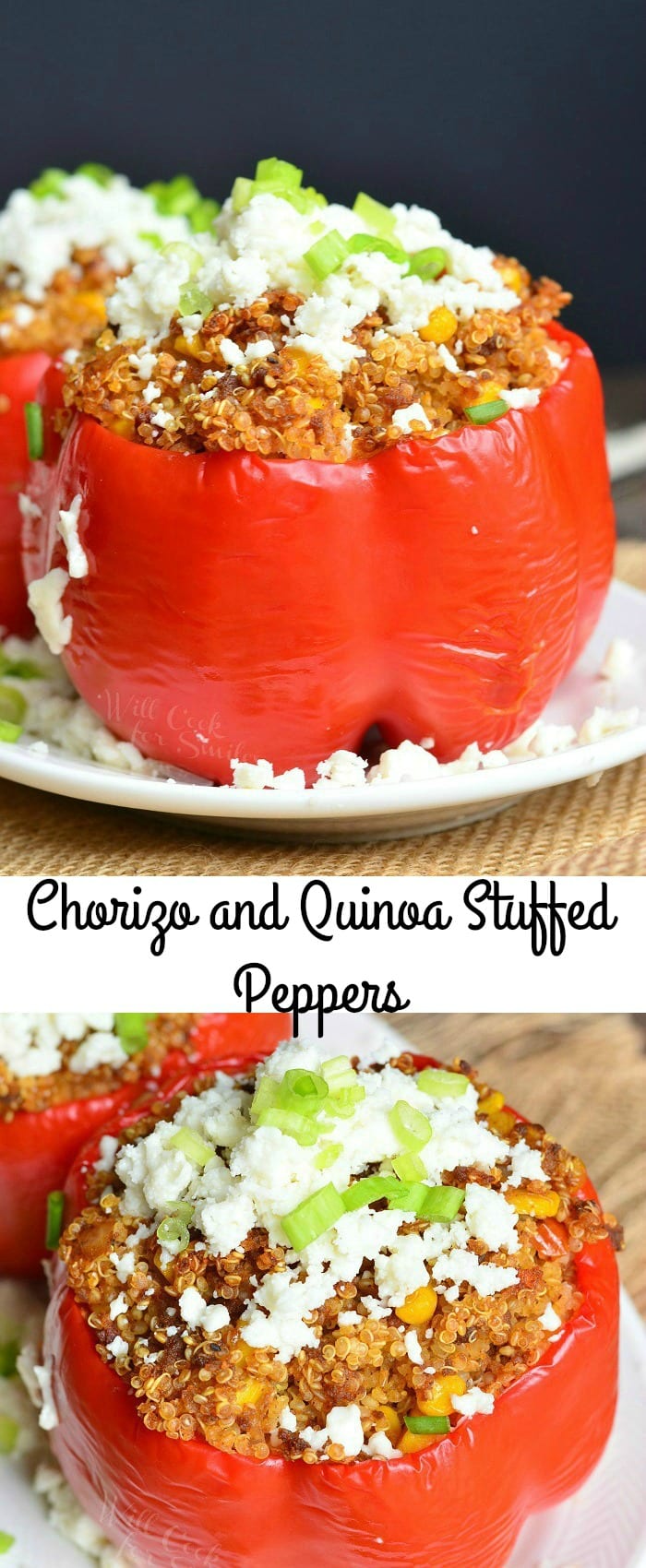 Chorizo and Quinoa Stuffed Peppers on a plate 