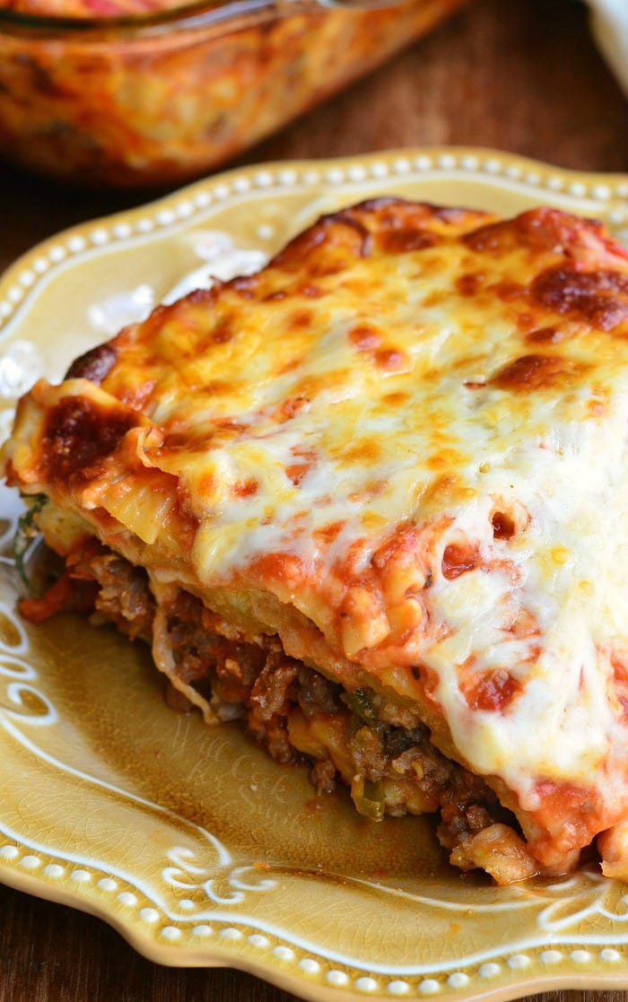 a slice of Italian Sausage Lasagna on a plate 