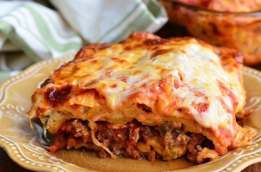 a slice of Italian Sausage Lasagna on a plate 