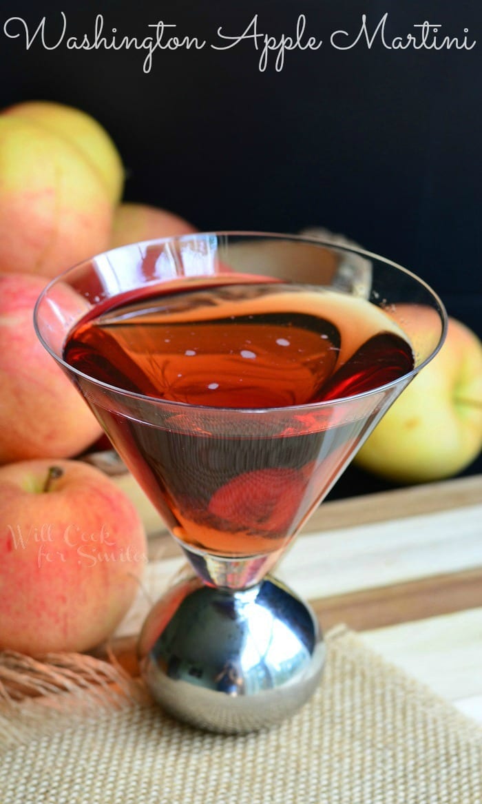 Washington Apple Martini in a small martini glass with a metal bottom 