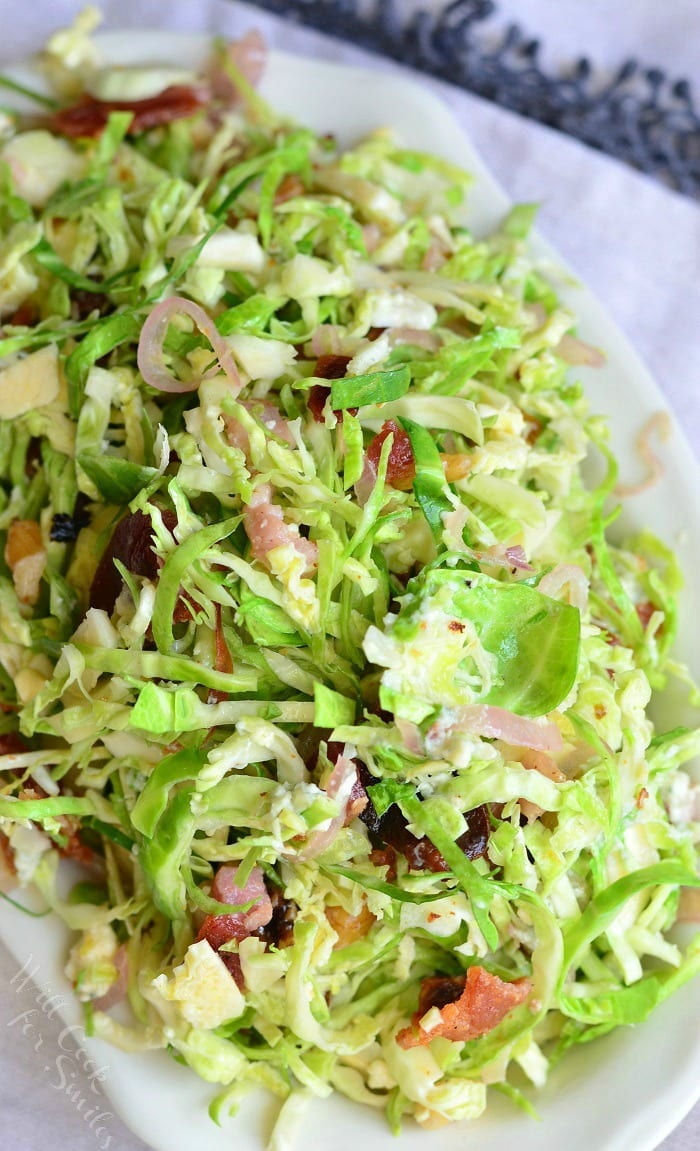 Bacon and Blue Brussels Sprouts Salad with Warm Bacon Vinaigrette | from willcookforsmiles.com