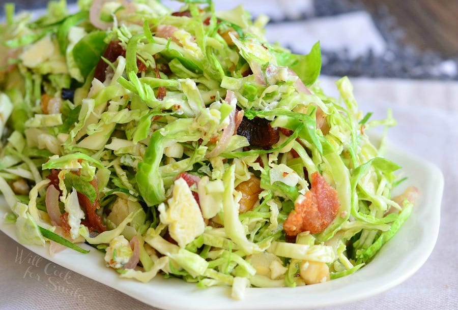 Bacon and Blue Brussels Sprouts Salad with Warm Bacon Vinaigrette 3 from willcookforsmiles.com