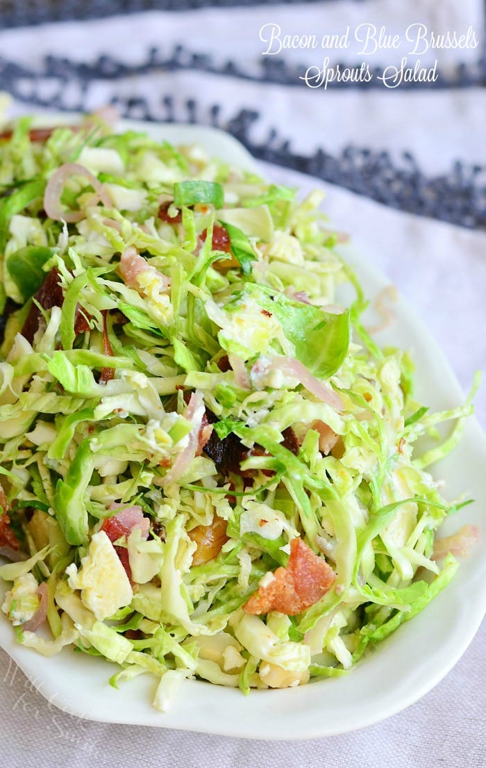 Bacon and Blue Brussels Sprouts Salad with Warm Bacon Vinaigrette | from willcookforsmiles.com