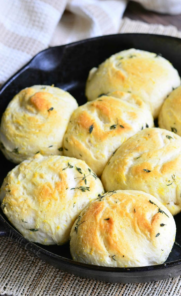 Lemon Thyme Skillet Biscuits in a cast iron skillet 