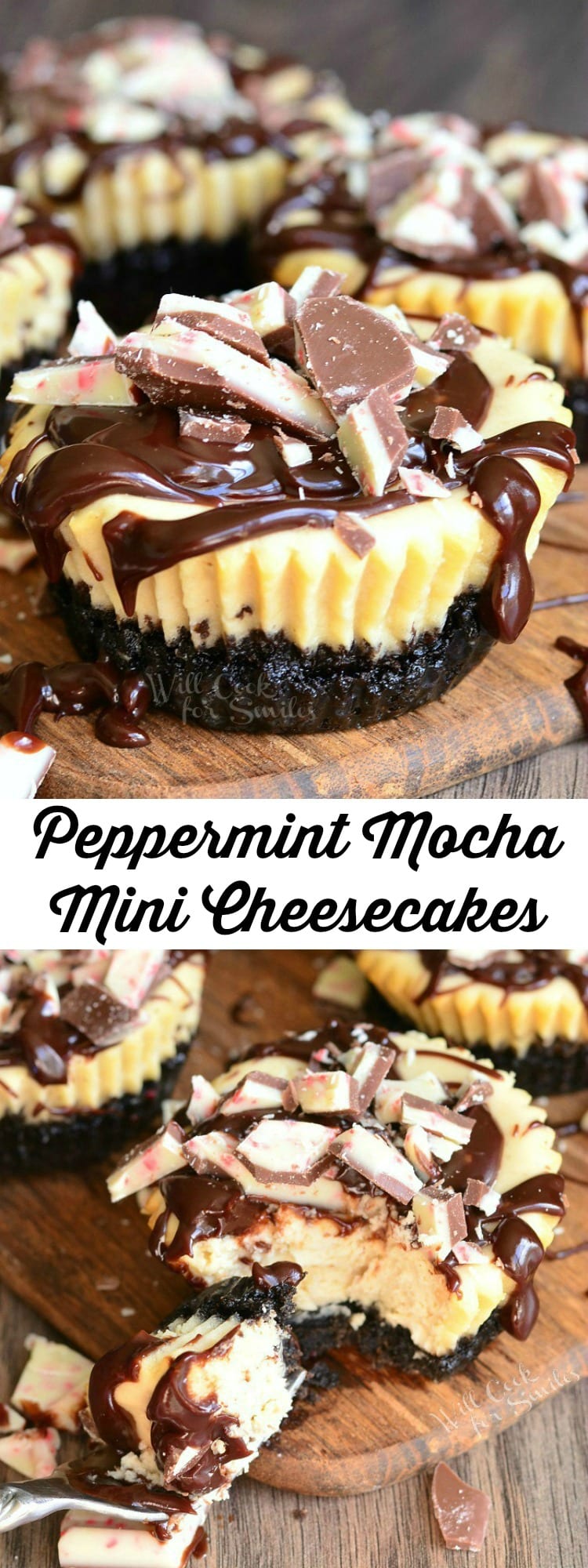 Peppermint Mocha Mini Cheesecakes collage 